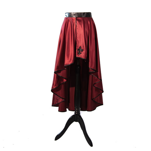 SiaLinda: Rock Scarlett, Metallic wein rot, Satin, Lilien Applikation, asymmetrisch, geschlitzt
